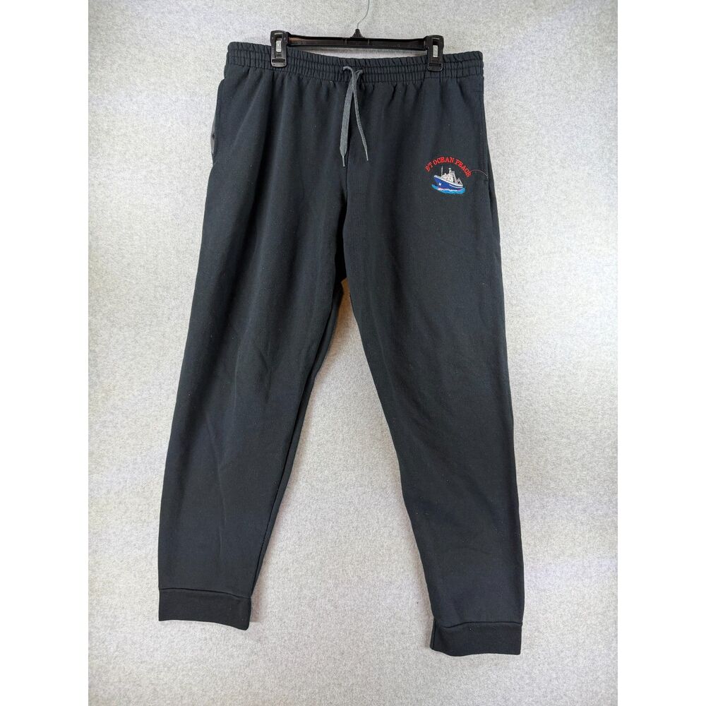 FT Ocean Peace Men’s XL Black Fleece Jogger Sweatpants Fishing Boat 3664